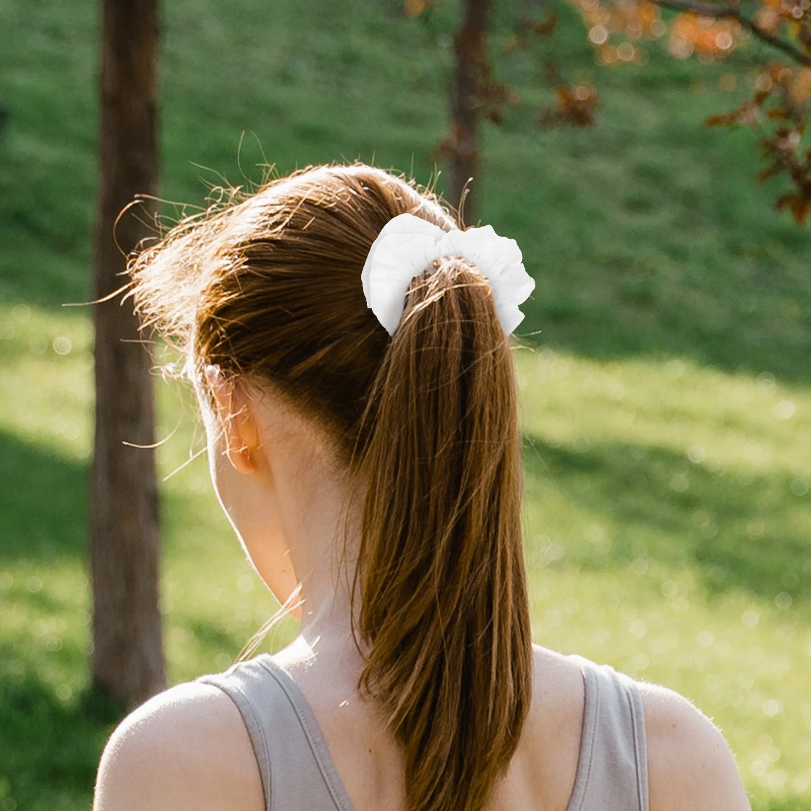 

White Bunny Ears Scrunchy Accessories Women Girls Cotton Elastic Hair Ties for Daily Wear Stretchable Ponytail Holders White