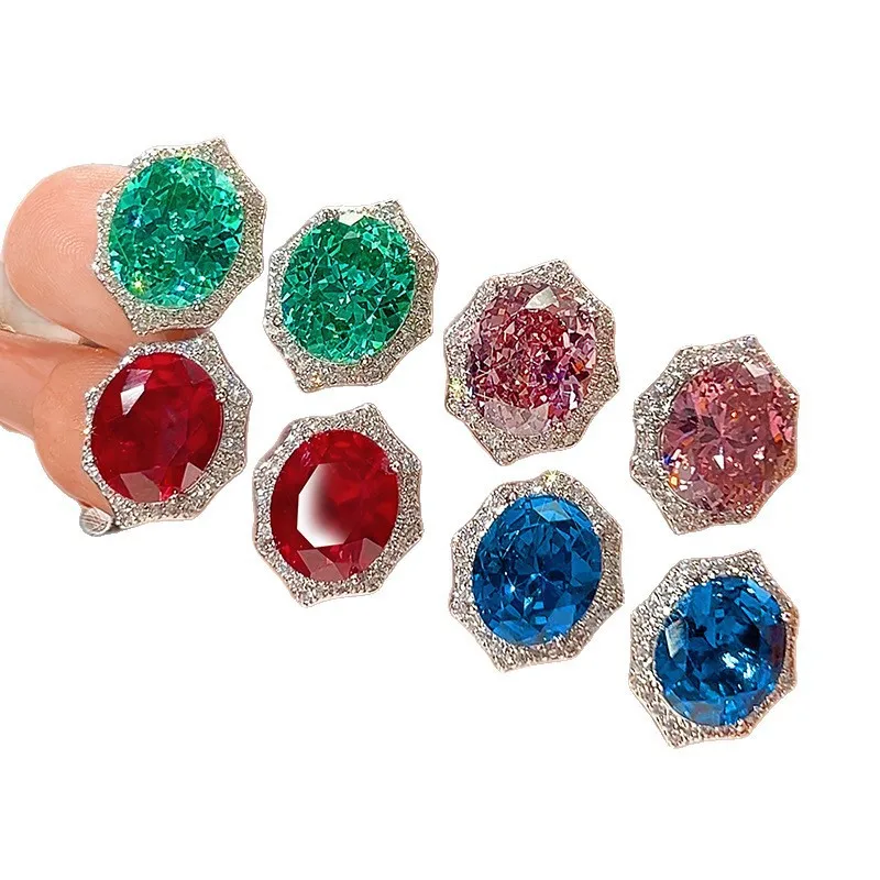 Hot-selling jewelry: gold-plated copper base with red corundum gemstone, egg-shaped stud earrings, main stone size 10*12