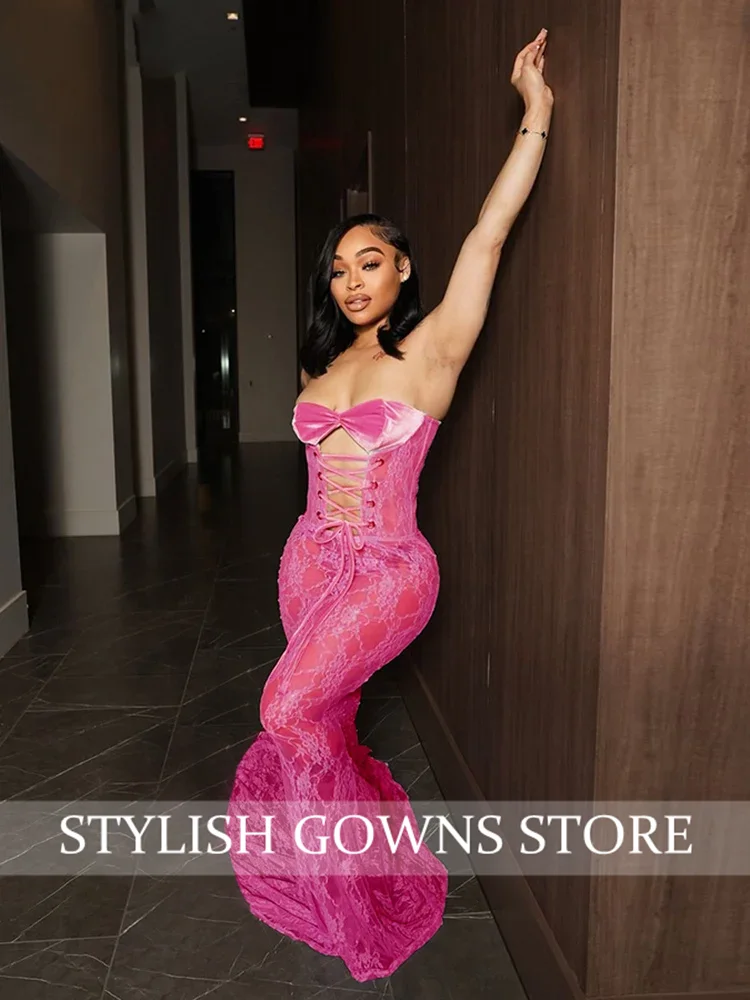 แอฟริกันสีแดงชุดราตรียาว 2025 เซ็กซี่สําหรับสาวสีดําลูกไม้ Appliques ชุดวันเกิด Lace Up ชุดราตรีที่กําหนดเอง