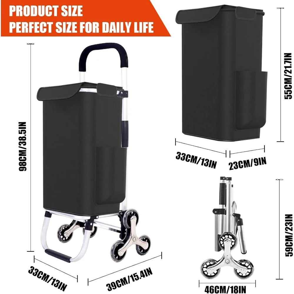 عربة تسوق 2 في 1 قابلة للطي مع 6 عجلات، سعة 110 رطل، حقيبة مقاومة للماء للبقالة والتخييم #3