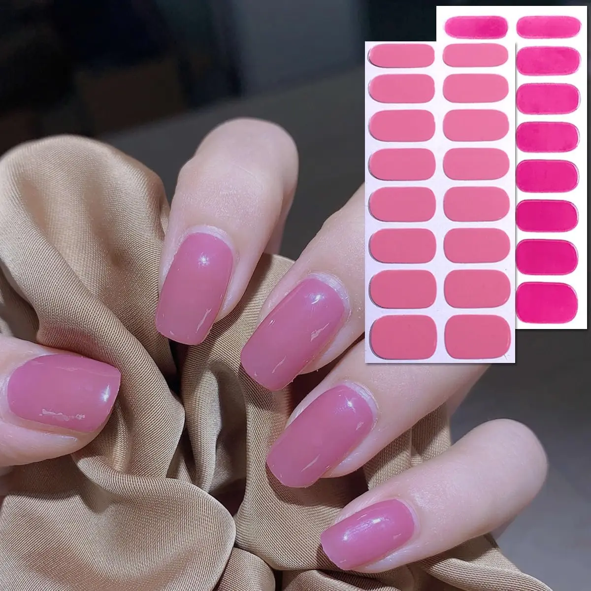 16 Tips Oval Solid Color Nail Stickers Decals UV Semi Curing Gel Nail Sticker Christmas Red/Green Full Cover DIY Manicure Wraps