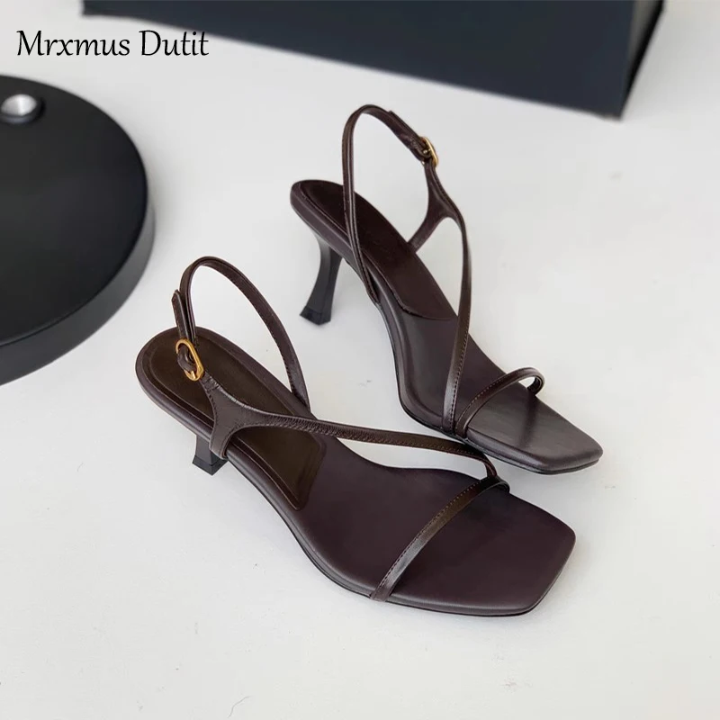 Mrxmus Dutit 2023 Summer Fashion New Women Genuine Leather Square Head Thin High-heel Sandals Solid Simple Casual Shoes Female