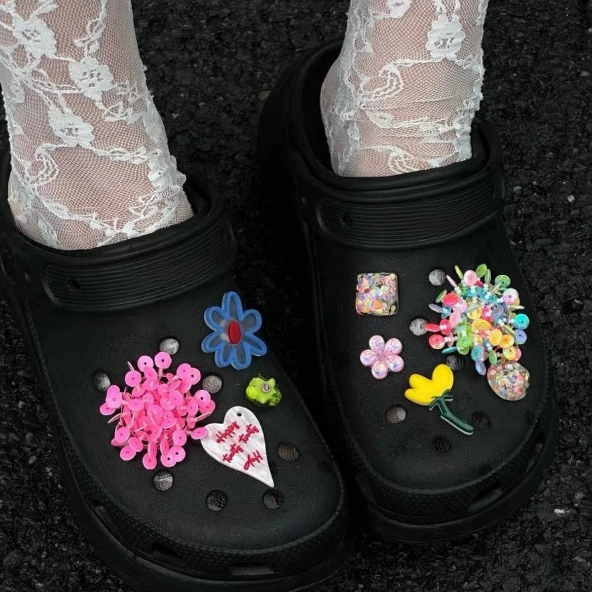 Original Beaded flower love sequin shoe flower shoe buckle Shoe Charms Child Shoes Decorations Creative DIY 3D accessories