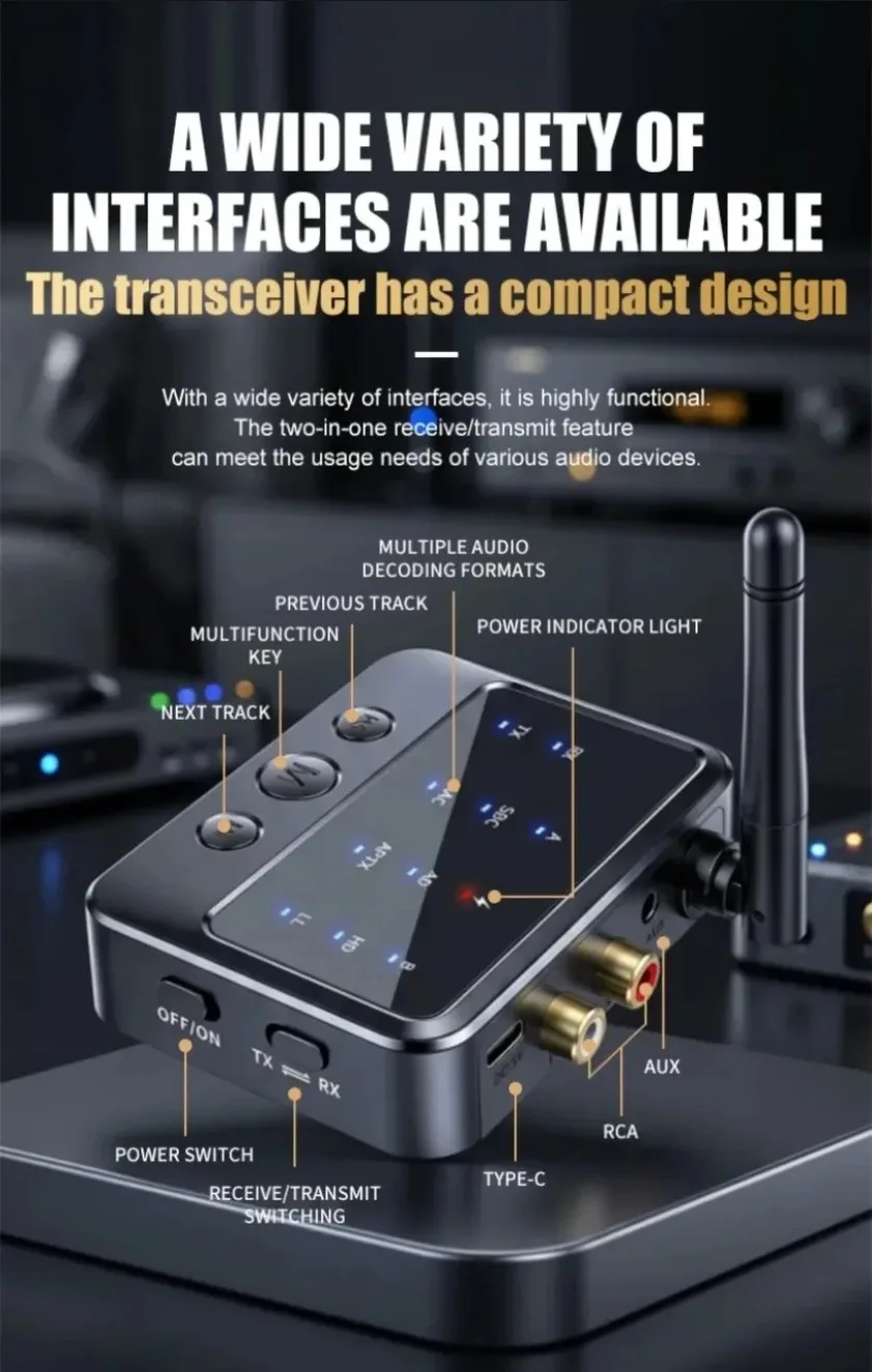 X3 Bluetooth Wireless Audio Transceiver 2-in-1 30M Transmission Distance AUX RCA Port Compatible With Most Audio Devices At Home