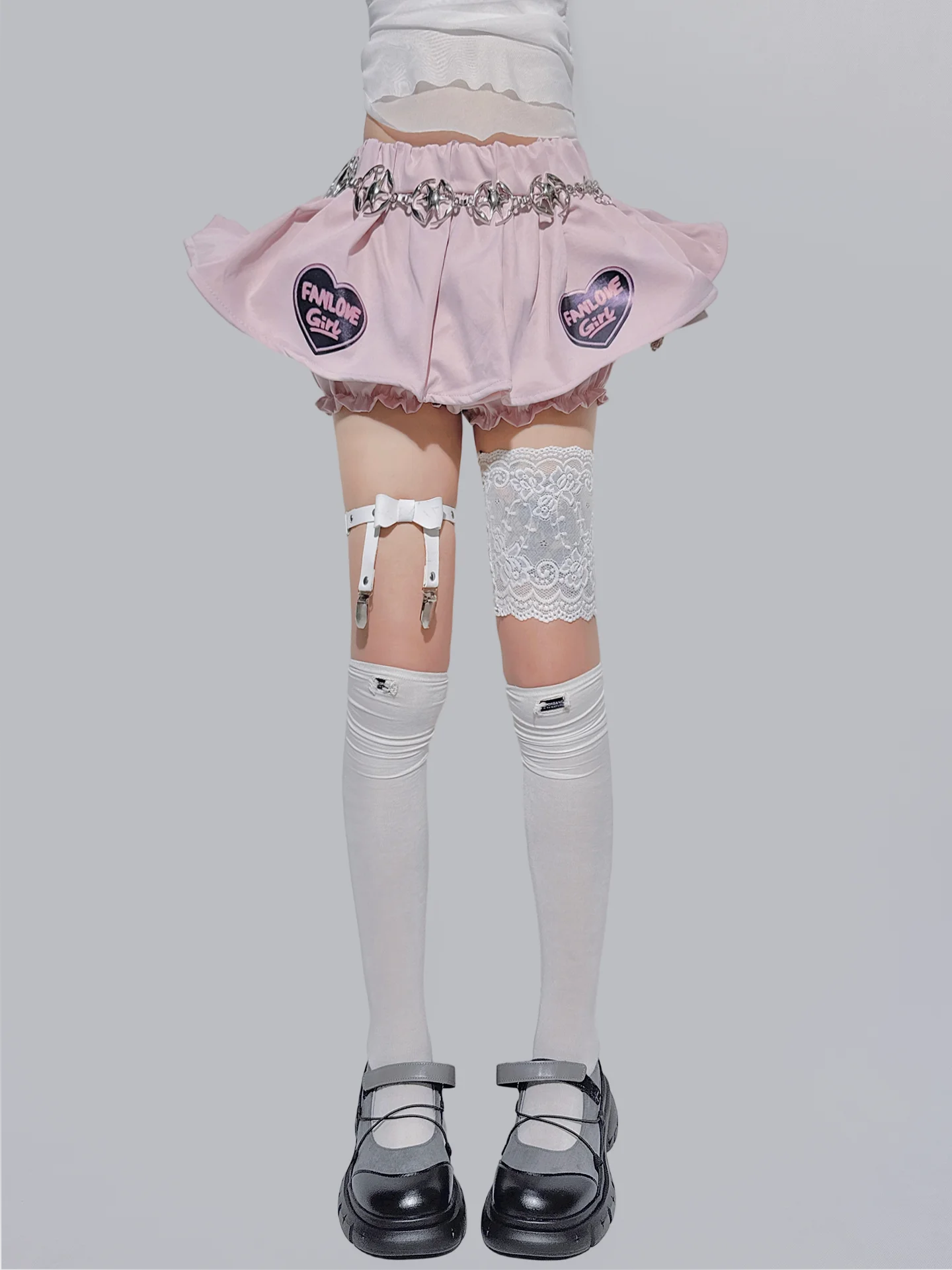 Original Design Sweet Cute Pink Cake Skirt Hot Girls Elastic Waist Metal Shaped Heart Print Kawaii Short Mini A-line Skirt Pants