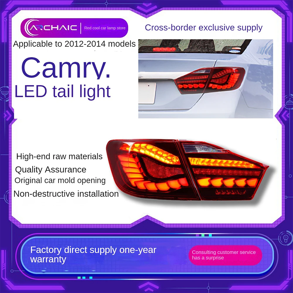 For  Suitable for 2012-2014 Toyota Camry taillight assembly retrofit with full LED Archaic red cool headlights