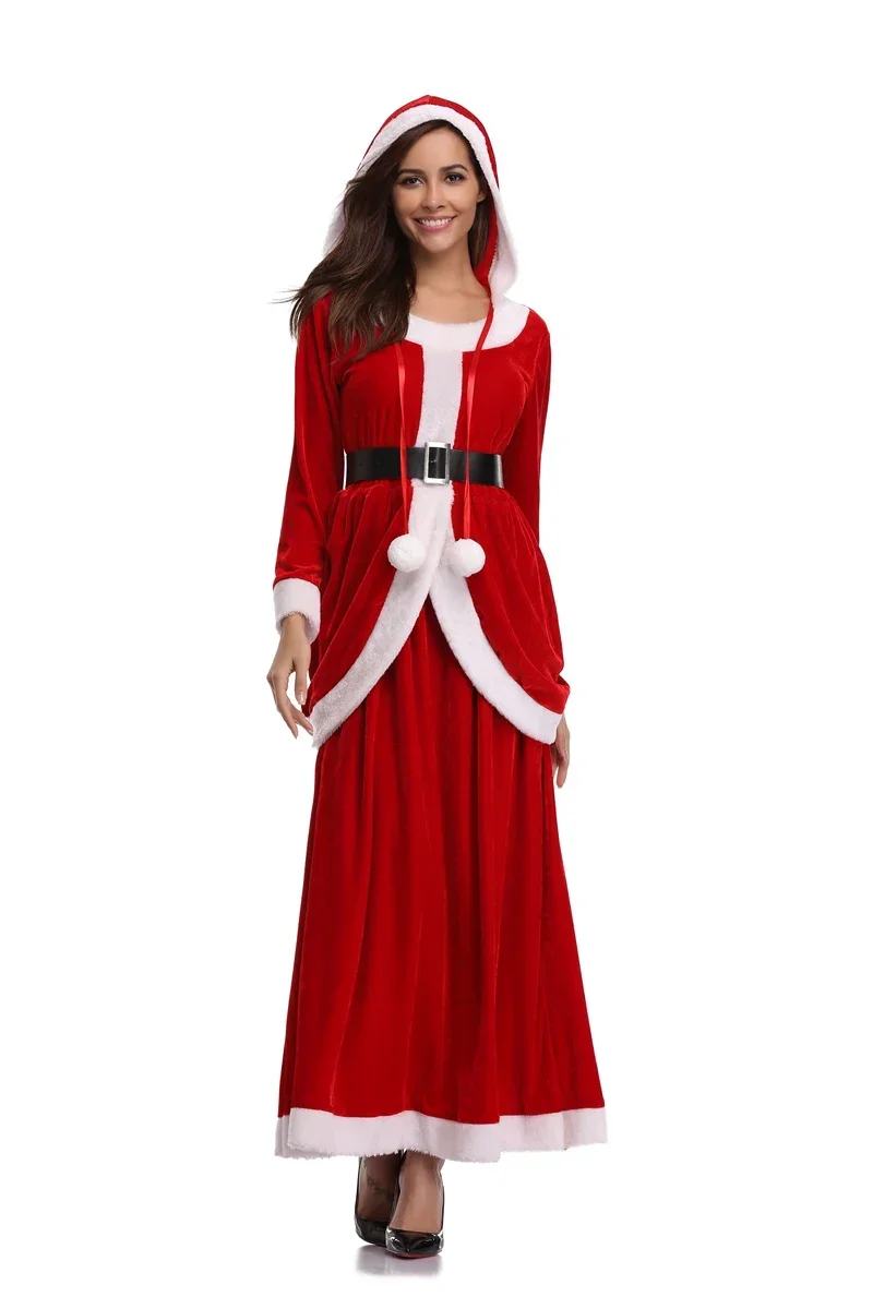 Disfraz de Navidad para mujer adulta Vestido con capucha de manga larga de Papá Noel