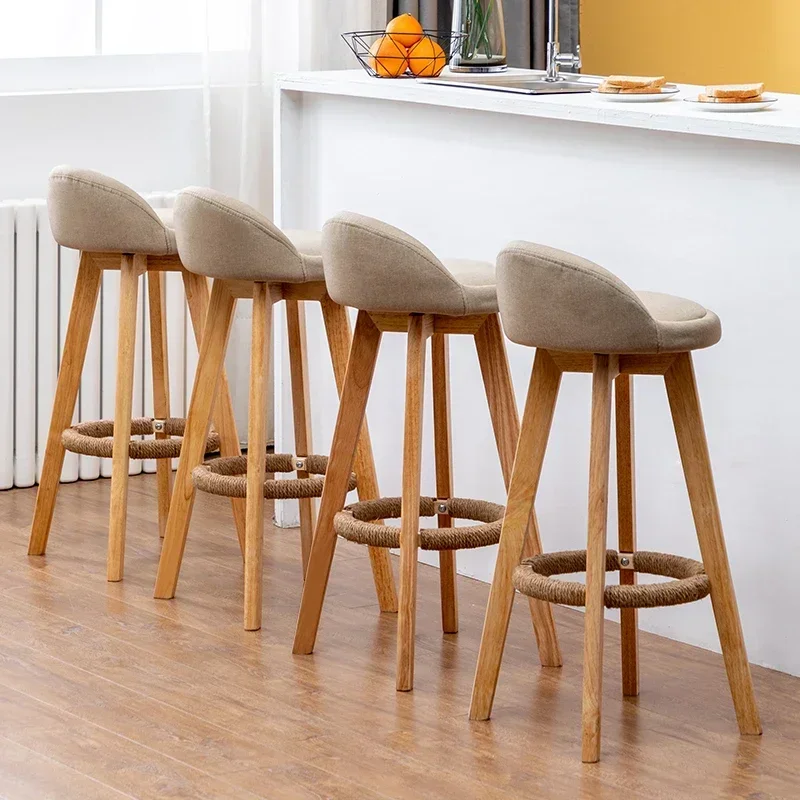 Bancos de bar de madeira maciça de 73cm, cadeira de bar giratória moderna, banco alto criativo para loja de chá de leite, móveis modernos versáteis e elegantes