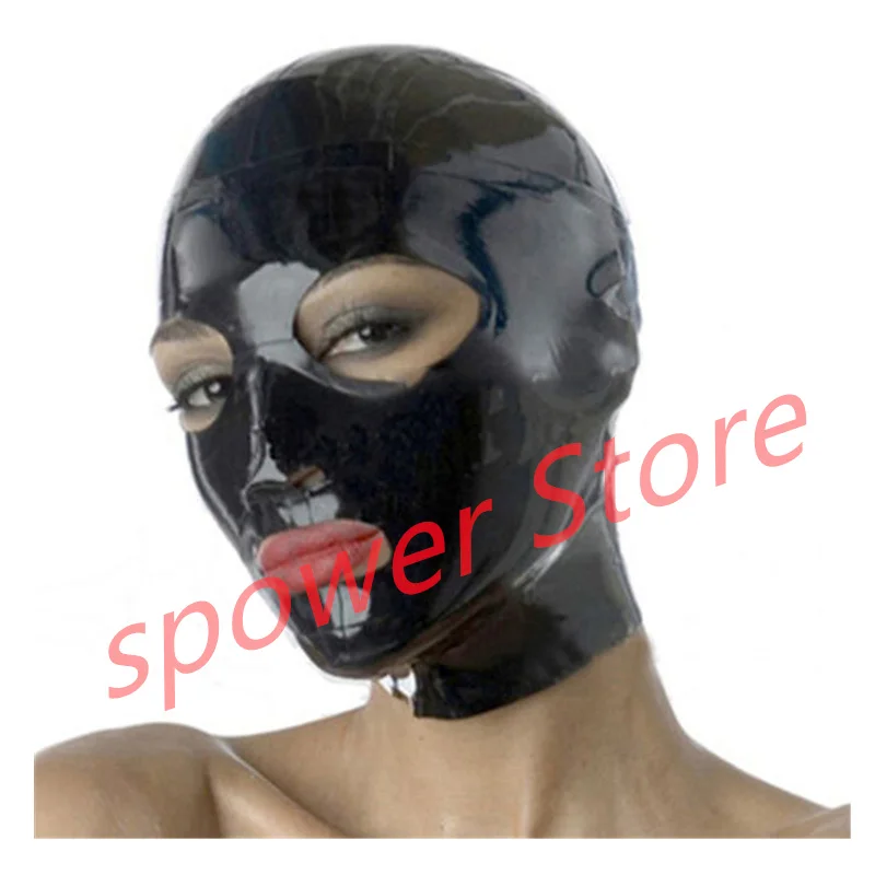 

Natural Latex Full Head Latex Hoods Rubber Mask Fetish Cosplay Mask Red with White Trim Back Zipper Club Wear