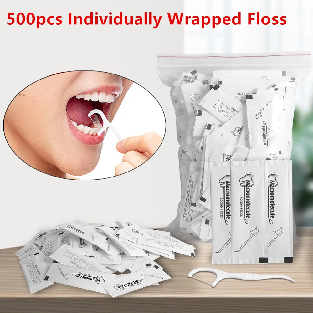 500pcs Dental Floss Toothpick Disposable Floss Picks Individually Wrapped Single Pack Teeth Cleaning Flossers Oral Hygiene Care