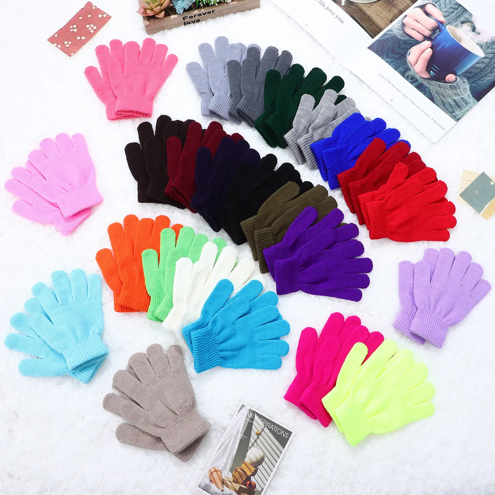 

24Pairs Kids Full Finger Gloves Warm Knitted Children Thermal Winter Gloves for Outdoor Skiing Snow Commute