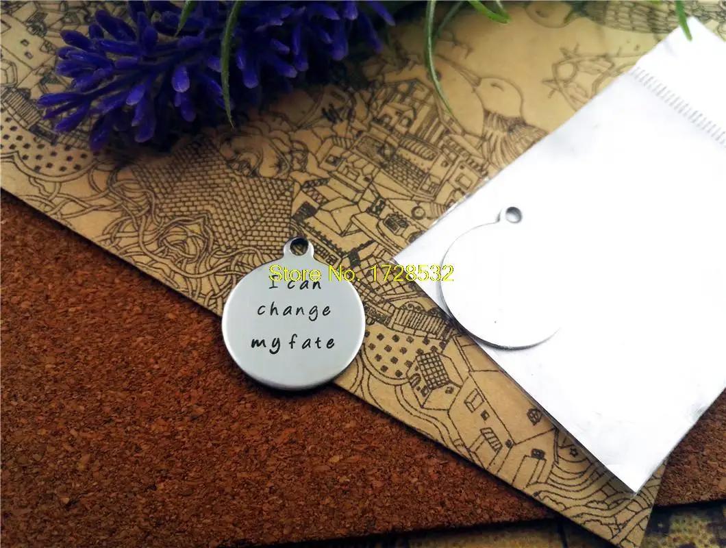 

20pcs/lot--20mm stainless steel circle round "I can change my fate" Charms one side DIY Charms Pendants