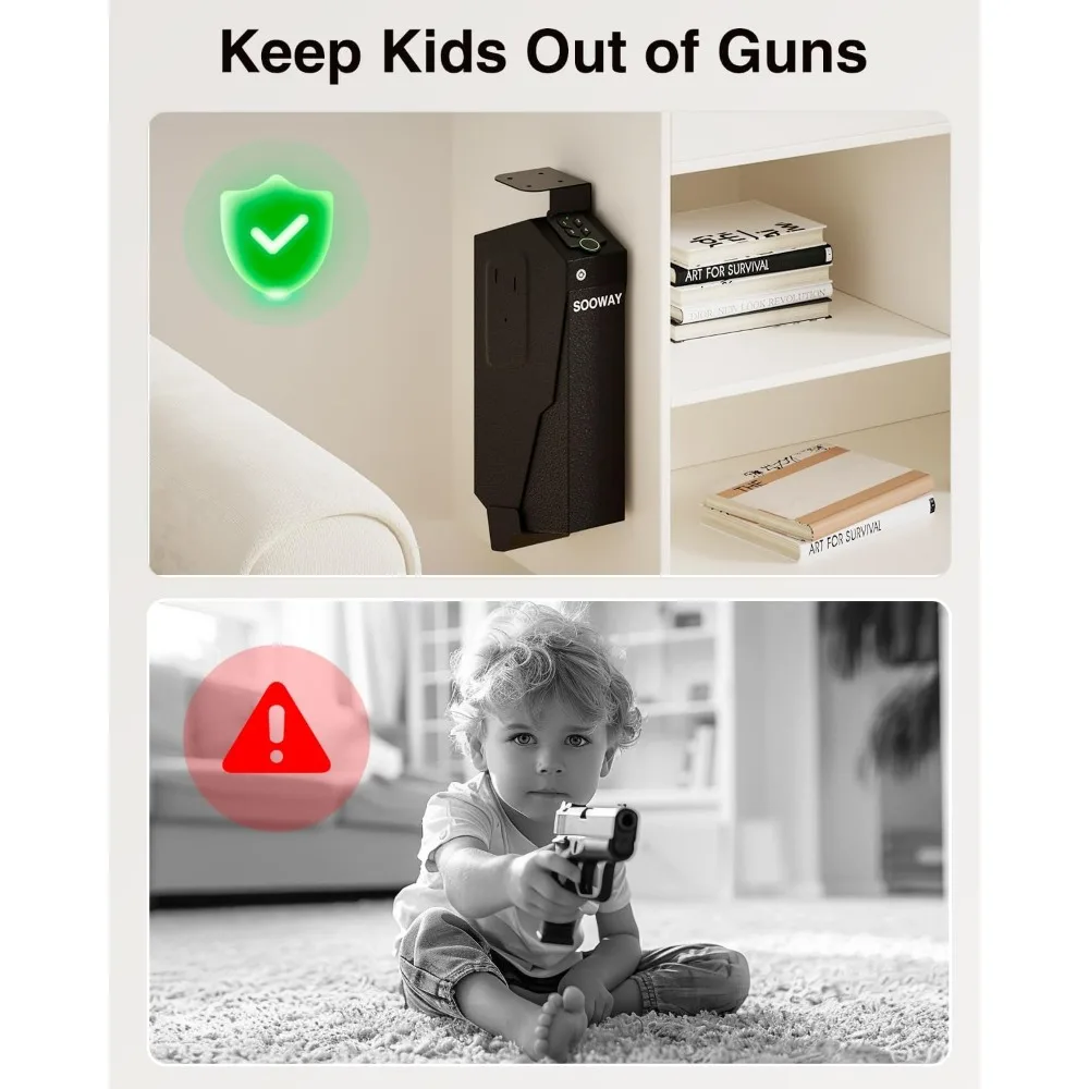 Gun Safe, Mounted Biometric Pistol Safe Drop Down Gun Lock Box for Handgun with 3 Ways Quick Access Bedside Pistol Case for Nigh