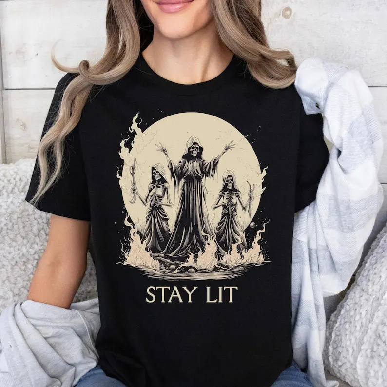 Stay Lit Witch Tee, Comfort Colors, Skeletons, Halloween, Occult, Goth, Gothic, Alt Shirt, Horror Lover, Vintage Look, Unisex T-