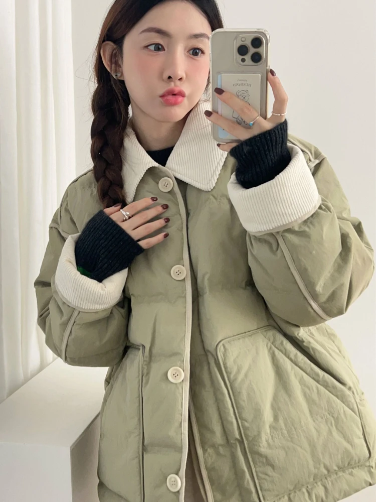 韓国ファッション パファーパーカー レディース コントラスト - Women'S Fashion Parka のレビューと価格