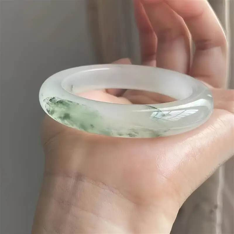 Xinjiang Tianshan Jade Bracelet, Ice-Type Women's Natural Golden Silk Jade, Snow Jade Flat Bar with Flower Pattern