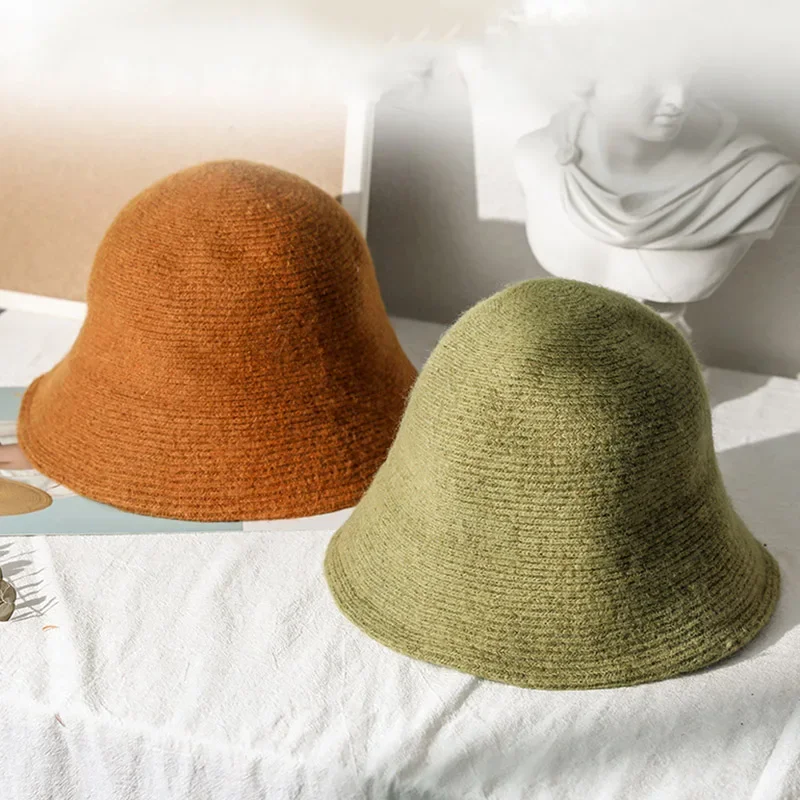 MAXSITI U Solid Keep warm Wool Bucket Hat for Women Autumn and Winter Fisherman Hat Vintage Knitting Basin caps for ladies