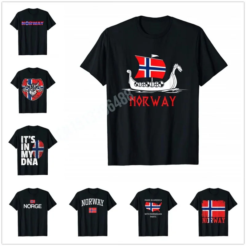 Men Women T Shirt More Design Boat Norwegian Flag Norway Viking Ship T-Shirt Tops 100% Cotton  Tees