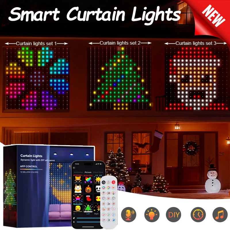 3*3 متر 400LED أضواء عيد الميلاد واي فاي أضواء الستار الذكية مع APP التحكم وضع الموسيقى IP65 مقاوم للماء ديكور الهالوين في الهواء الطلق #1
