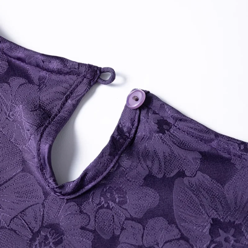 Birdtree damesjurk van 100% moerbeizijde, bies gesneden effen sangpu satijnen jacquard O-hals jurken met korte mouwen, zomer 2025 D55744JF