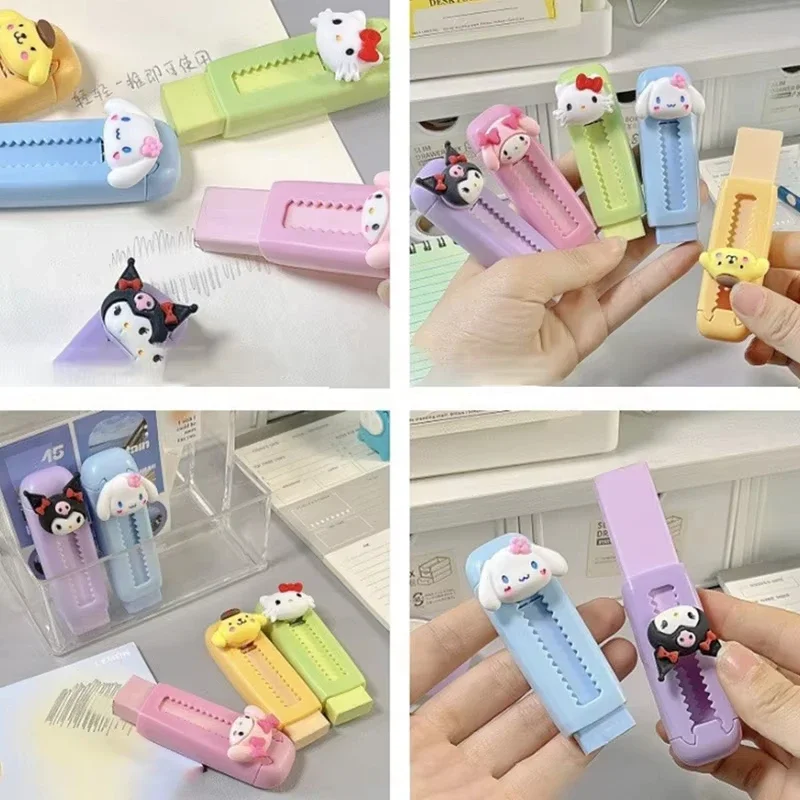 Comic Sanrios Hello Kitty Push-Pull Eraser Replaceable Cartoon Eraser Kuromi Cinnamoroll Rubber Student Reward Stationery Gift