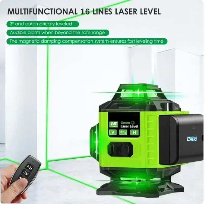 Imagem -03 - Poderoso Nível Laser de Raio Verde Ferramentas Domésticas Auto-nivelamento 360 ° Cruz Horizontal e Vertical 4d 12 16