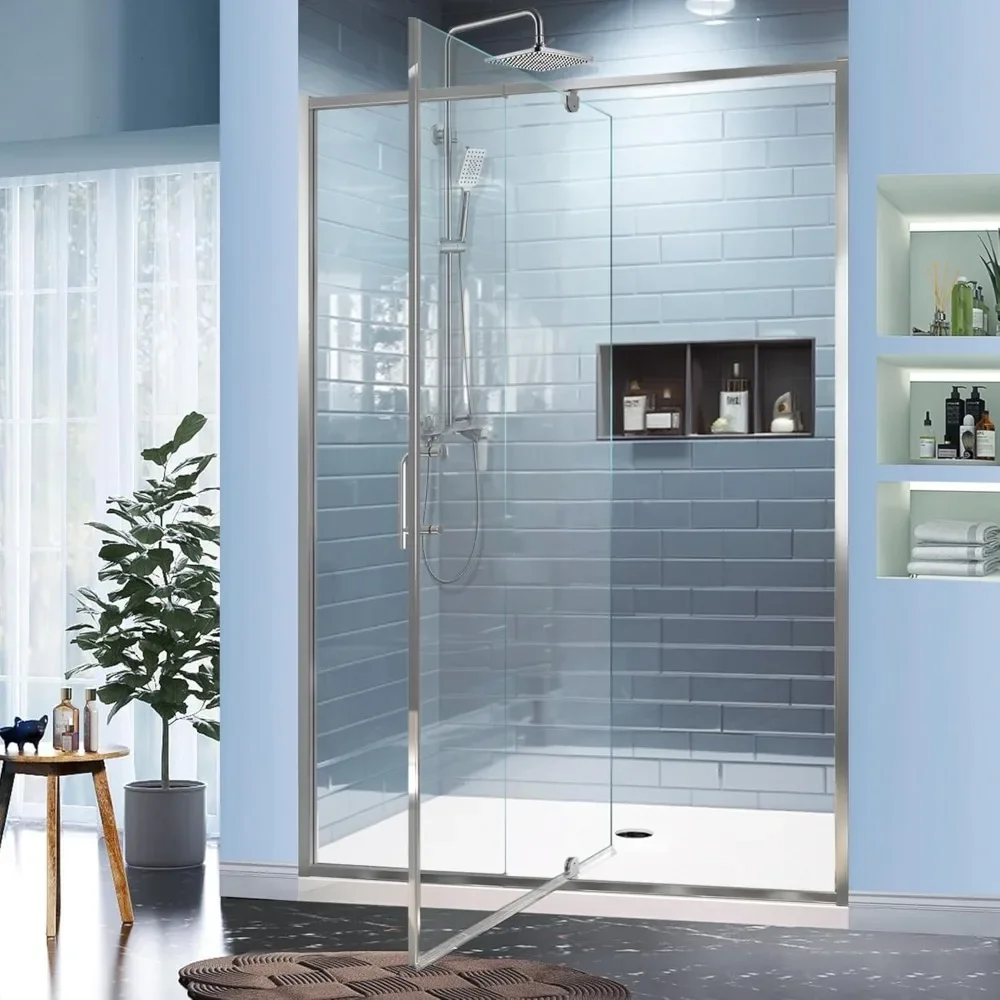 

50-54" W X 71" H Shower Doors, 1/4"(6mm) Clear SGCC Tempered Glass, Chrome Finish, Reversible Installation, Pivot Shower Doors