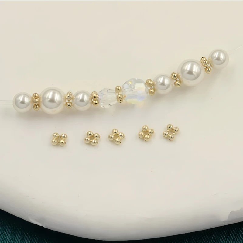 14K emas diisi Quad Bead spacer Lot, rangkaian temuan rantai, aksesoris DIY, perhiasan emas, manik-manik biji, 1mm