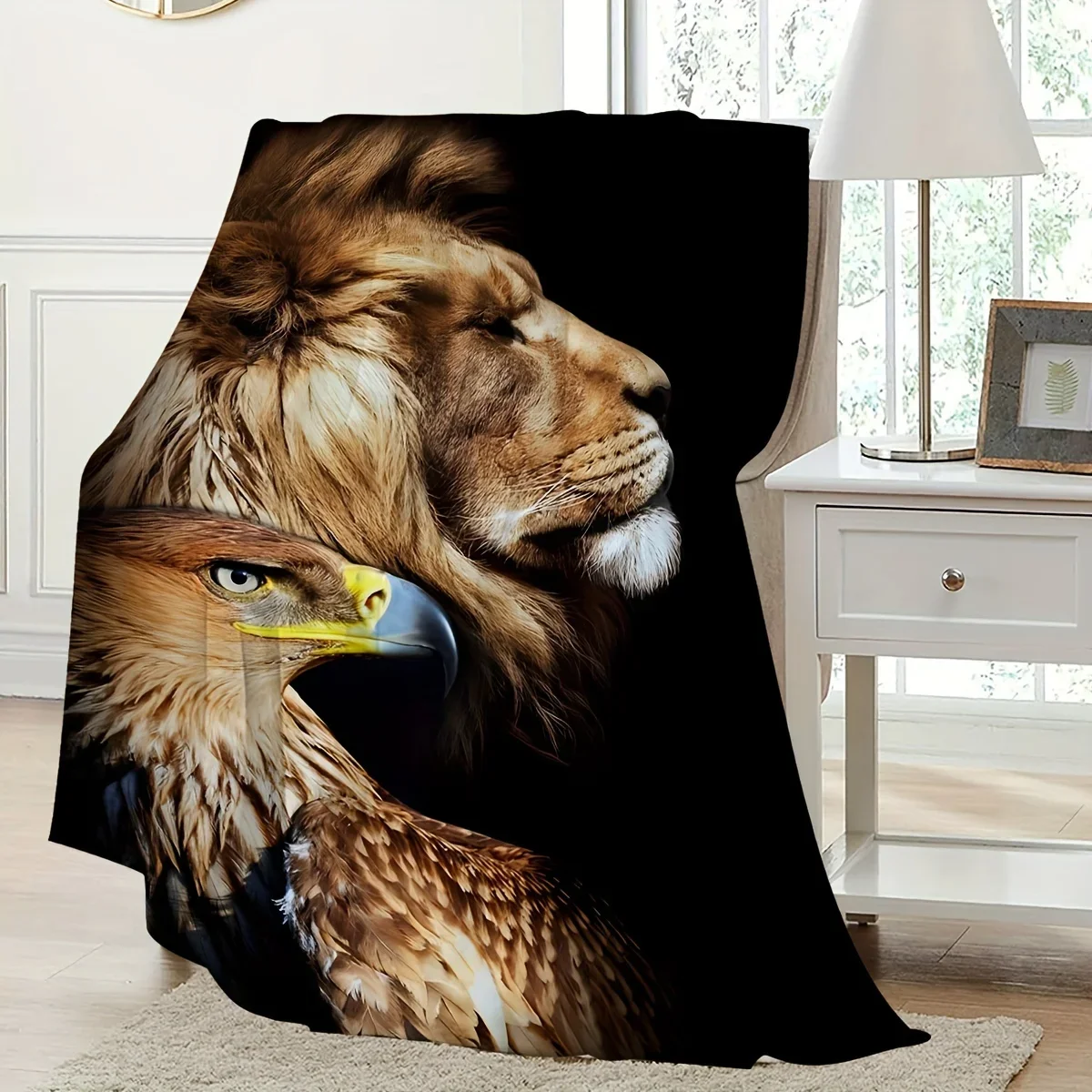 1PC Flannel Creative Lion Eagle Print Blanket Comfortable Soft Four Seasons Throw Blanket Air Conditioning Nap Casual Sofa Blank