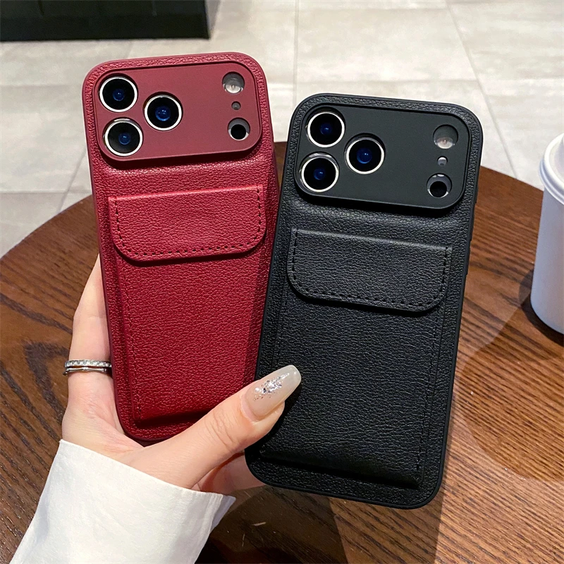 Card Slot Pocket Holder Wallet Case for iPhone 17 Air 16 E 15 14 12 13 Mini 11 Pro Max X XS XR 7 8 Plus Shockproof Leather Cover