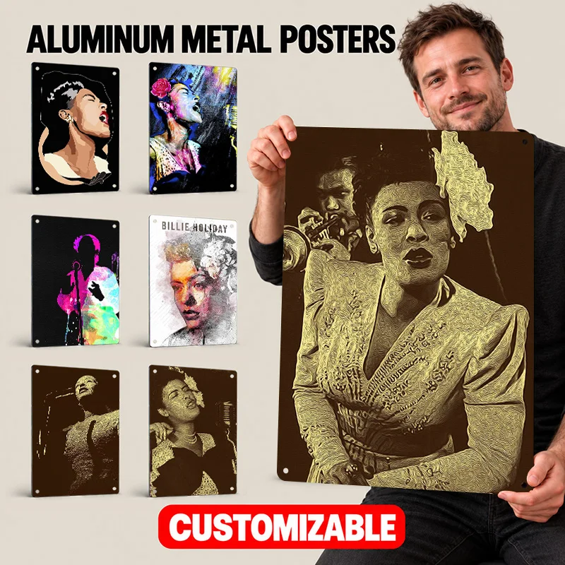 Billie Holiday Singer Aluminum Posters Customized Metal Sign Classic Jazz Theme Wall Art For Recording Studio Collector Gift