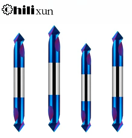 

HILIXUN Blue Nano Coating Tungsten Steel Carbide HRC65 2-Flute Double Headed Fixed Point Drill CNC Mechanical Drill Bit Tools