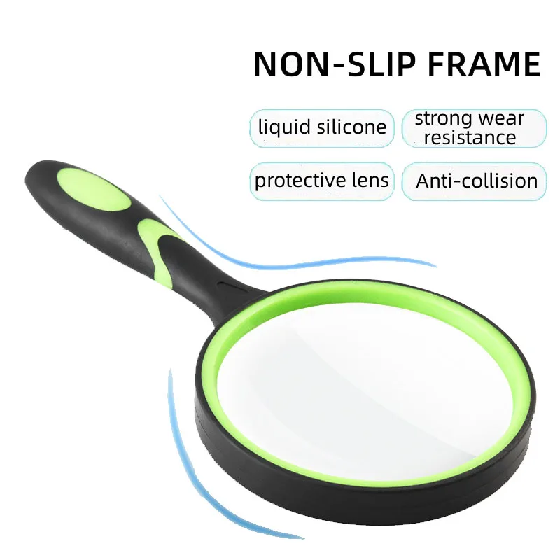 50mm 10X Handheld Magnifying Glass Shatterproof Reading Magnifier For Seniors Real Glass Lens With Non-Slip Rubber Handle