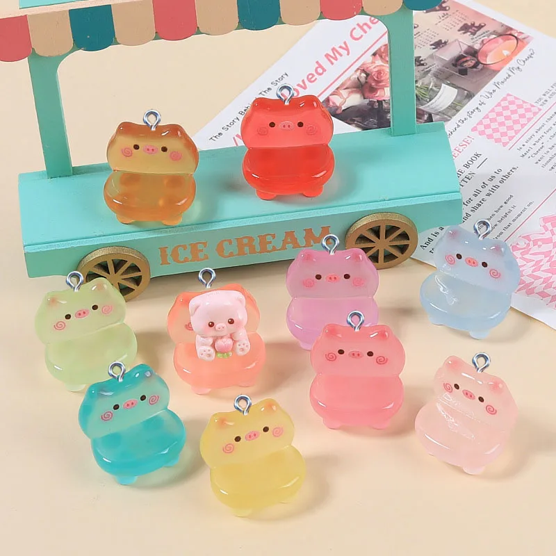 5Pcs Luminous Cute Pig Chair Resin Charms For Earrings Keychain Decoration DIY Jewelry Making Findings Dollhouse Accessories