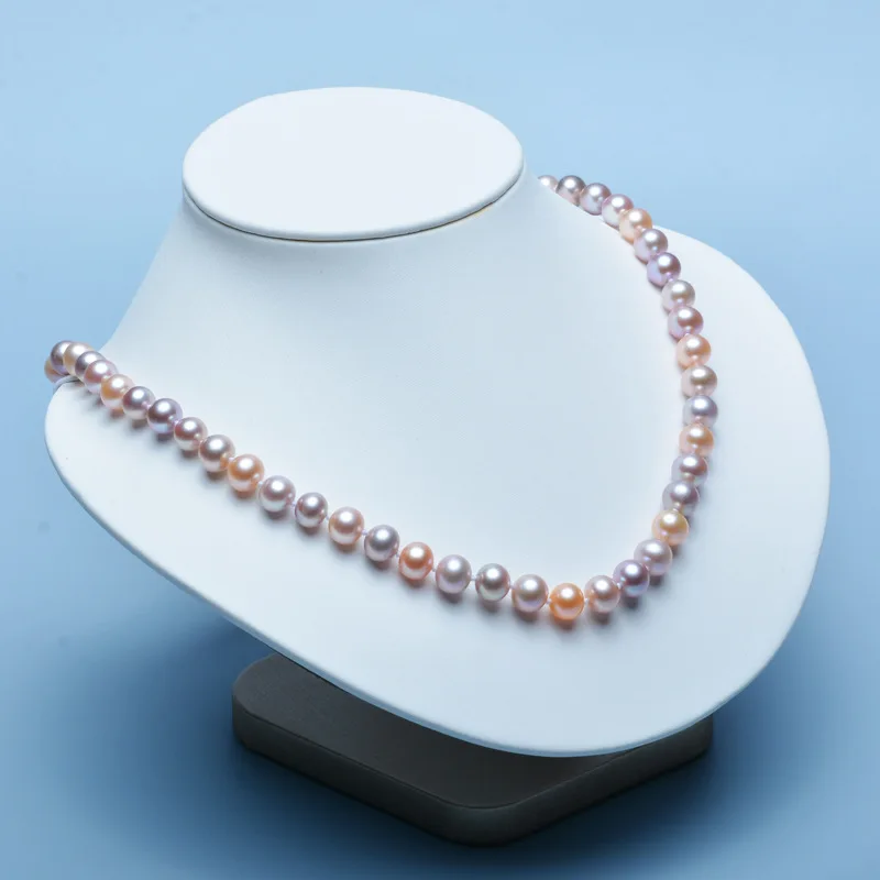 Charming 8-9mm Candy Mix Color Pearl Nearly Round Necklace 925 Sterling Silver Fine Jewelry Gifts for Women Girls