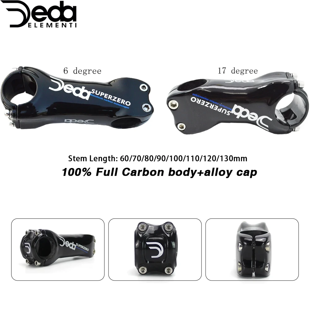 

DEDA Full Carbon Black Color Ultra Light Stem, 40mm Height 6°/17° 60-130mm Length, for Mountain/Road Bikes