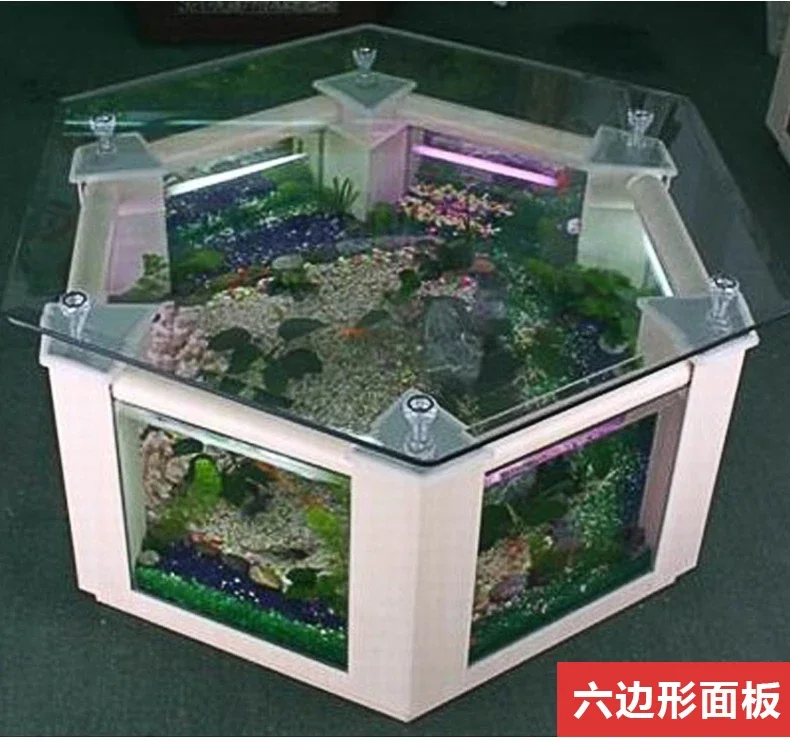 

Hexagonal Coffee Table Fish Tank Glass Aquarium Ecological Turtle Jar Sofa