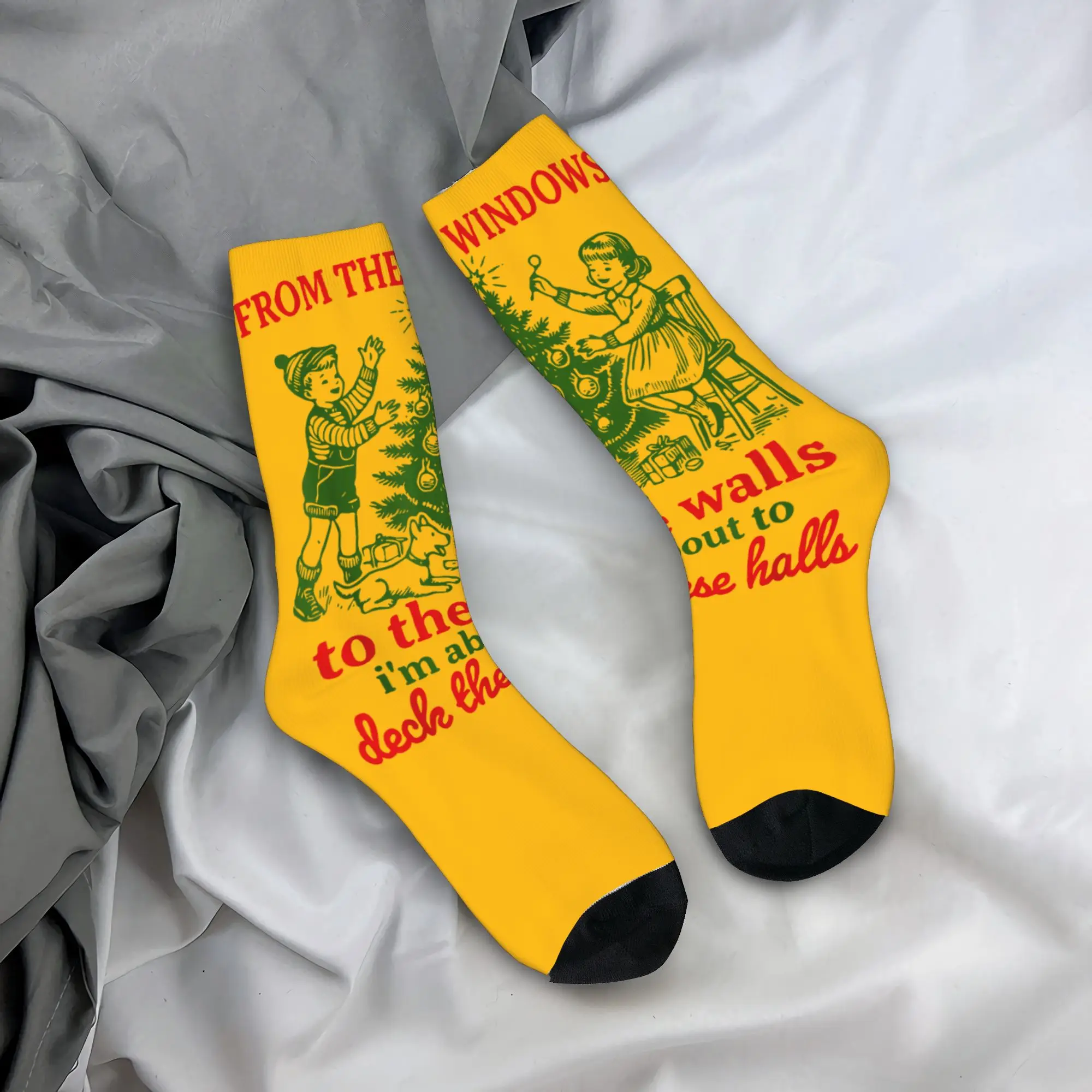 Kaus Kaki Natal Lucu dari Jendela hingga Dinding, Stoking Anti-Selip, Kaus Kaki Panjat Tebing Berkualitas Tinggi untuk Pria, Kaus Kaki Musim Dingin Lucu