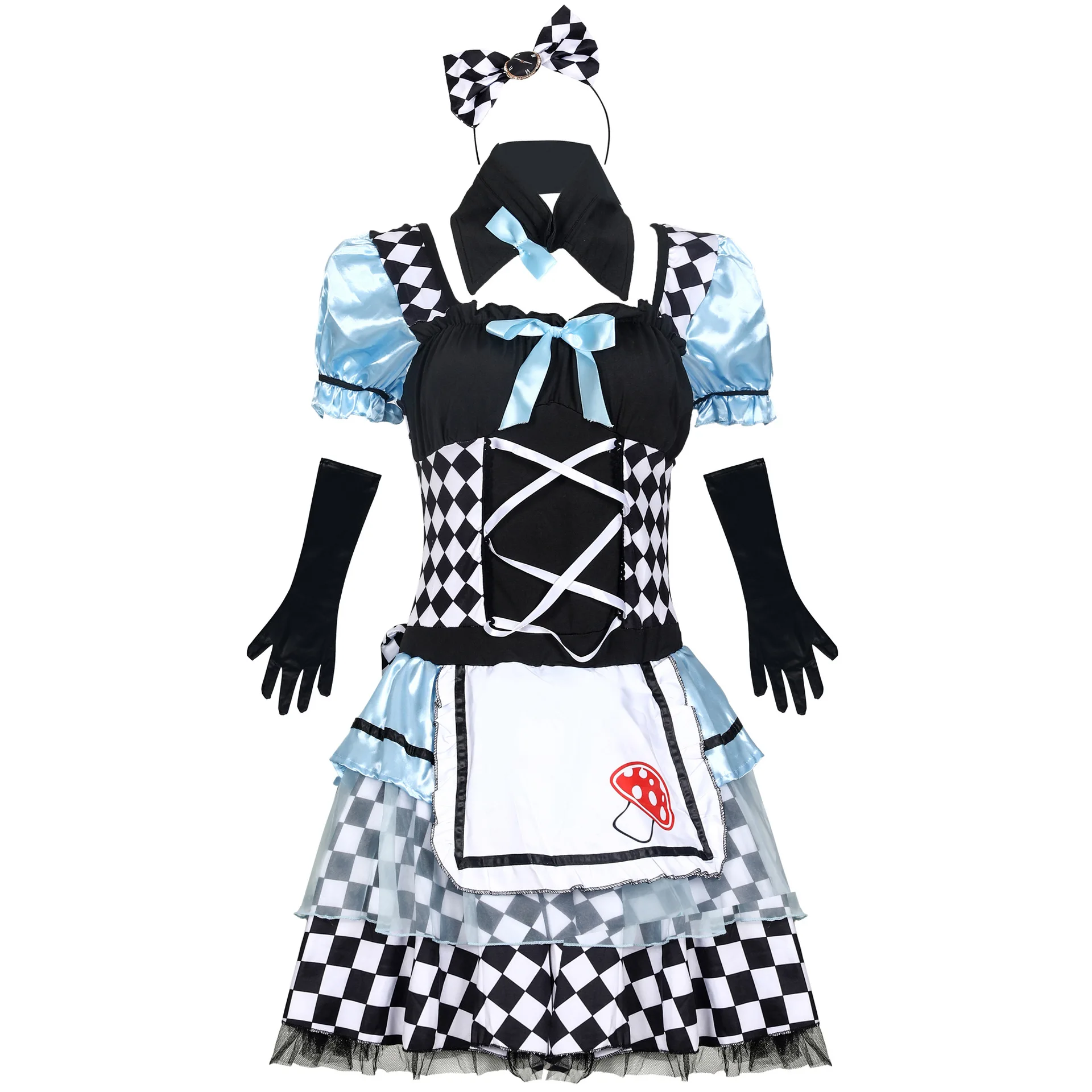 

Sexy Adult Mad Hatter Lolita Maid Dress Halloween Carnival Party Magician Clown Cosplay Costume