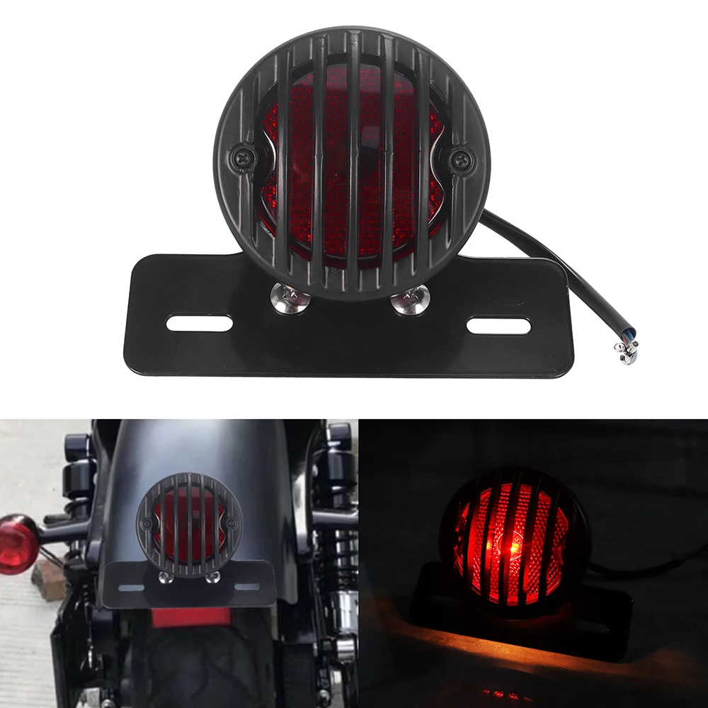 Luz de freno trasero para motocicleta, lámpara roja Retro, soporte de montaje de placa de matrícula para Bobber Chopper Harley Street Glide Softail
