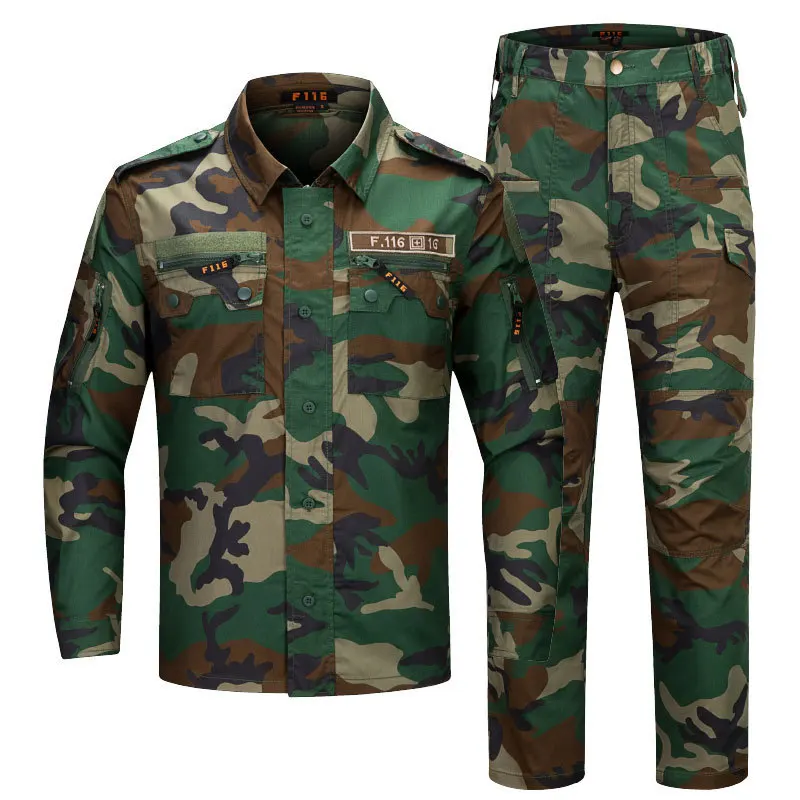 Men's F116 Camouflage Long Sleeve Tactical Shirt Thin Breathable Wear-Resistant Outdoor Military Training Fitness Suit