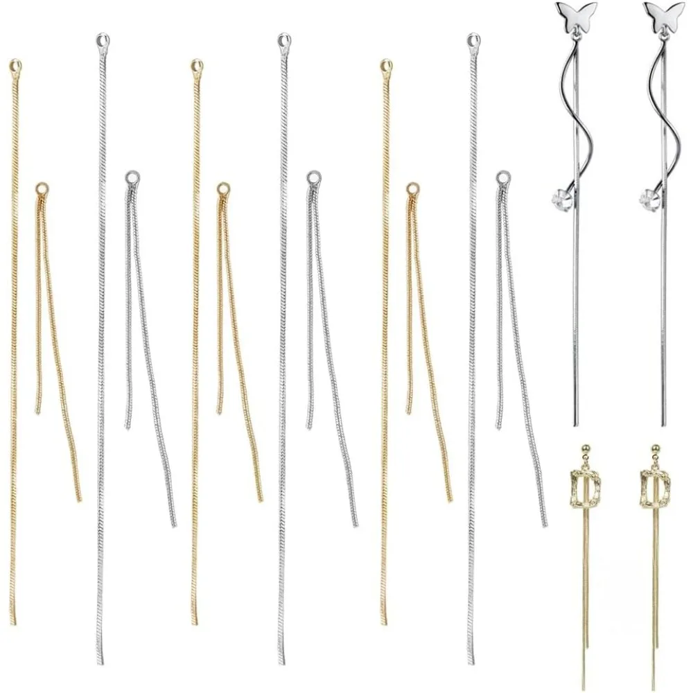 24pcs Long Tassel 4 Styles Dangle Earrings Making Pendants Brass Long Threader Earrings Chain Herringbone Chain Earrings Line