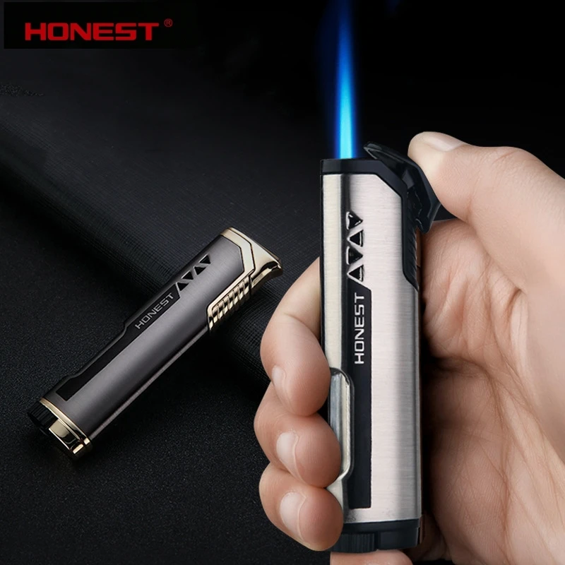 

HONEST Slim Strip Gas Lighter Windproof Blue Flame Cigar Turbine Torch Visible Air Window Comfortable Feel Hgih-end Gift