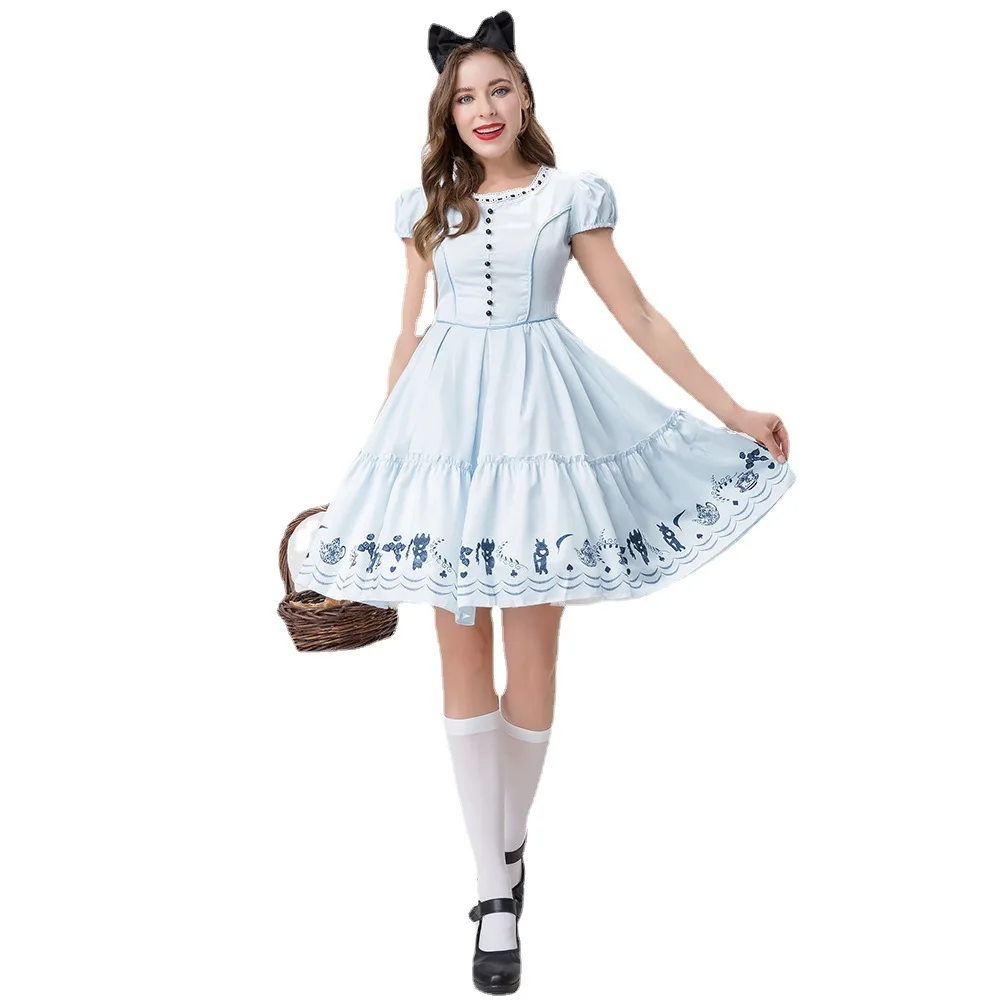 Alice in Wonderland Portrait Princess Dress Stage Drama Performance Theatre Costume Amusement Park Cute Printed Dresses