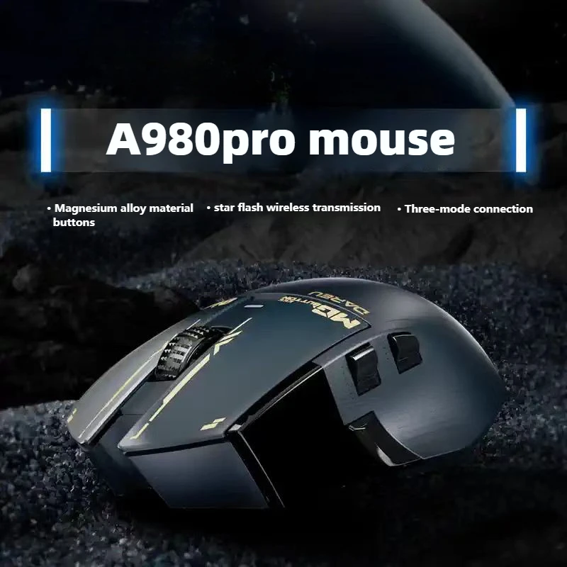 AUAL X DAREI A980ProMax 8Khz Wireless Three-mode Mouse PAW3950 30KDPI Low Latency Macro Defines  Rechargeable Cable Gaming Mouse