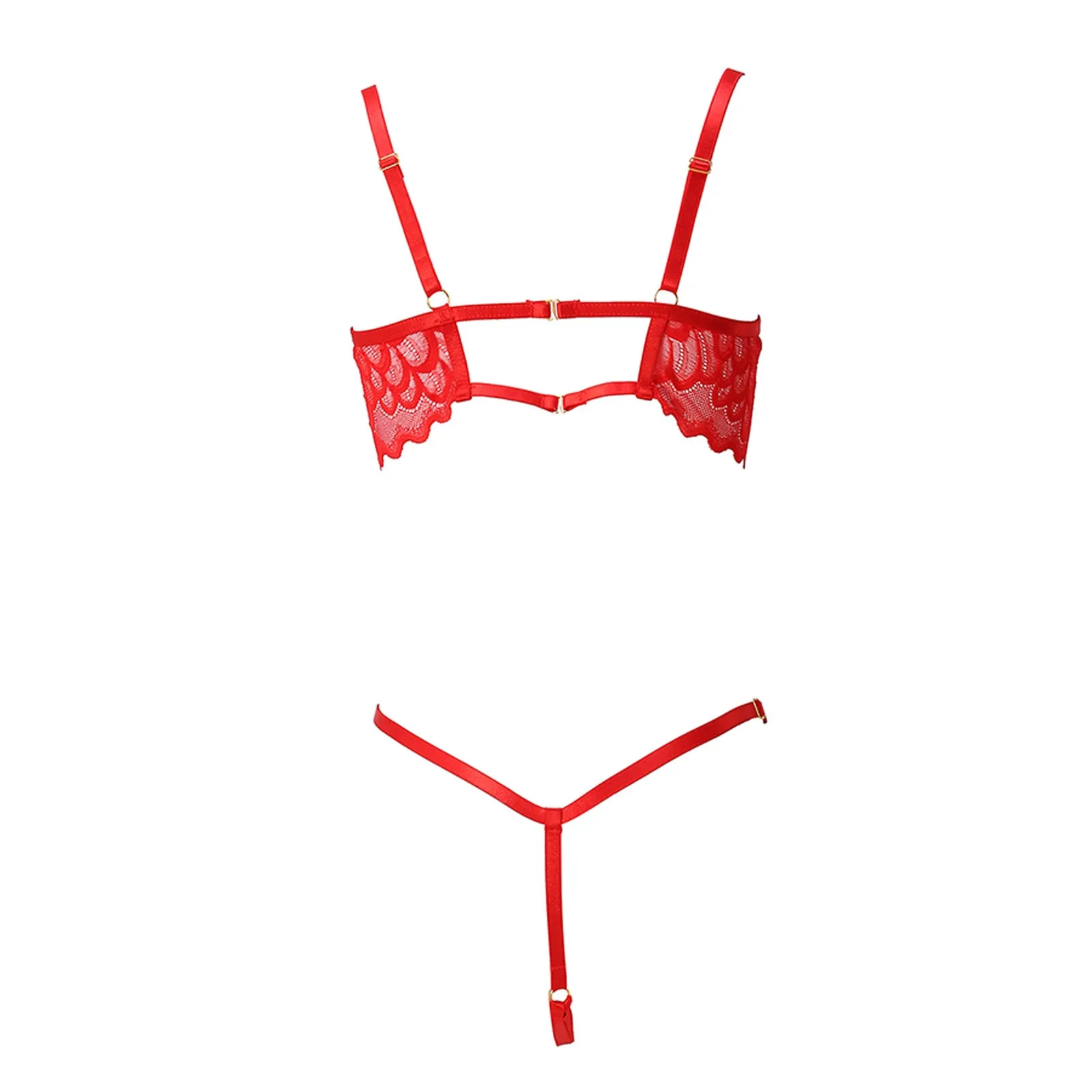 Women'S Sexy Lace Lingerie Set Webbing Hollowed-Out Passion Seduction Bra And Ruffle Thong 2-Piece Set Women'S Erotic Clothing