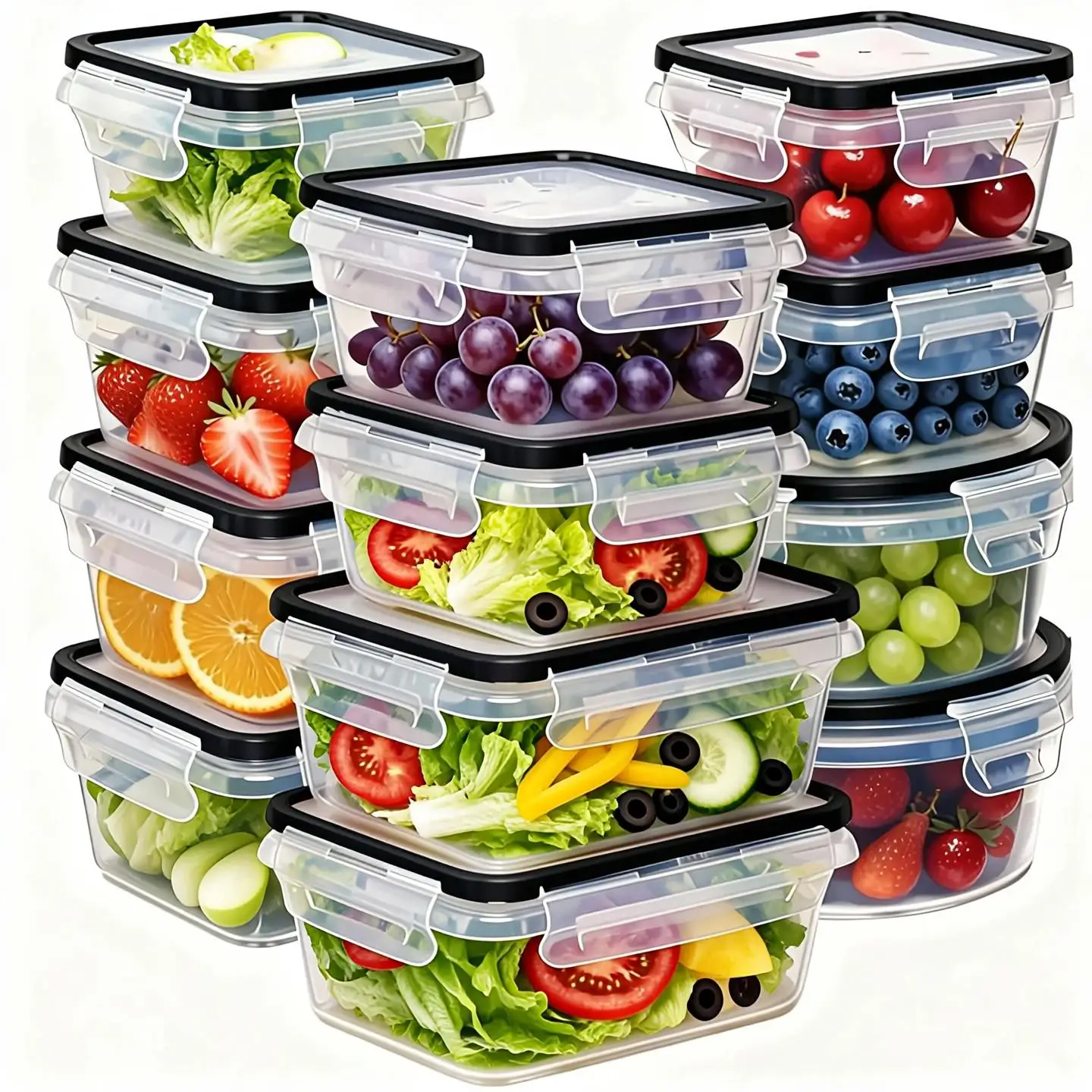 40 Pcs Airtight Food Storage Container Set 20 Clear Plastic Stackable Pantry Organizer Boxes with Lids Leakproof BPA-Free Reusable Cereal Canisters Kitchen Organization Accessories Includes Labels and Pen