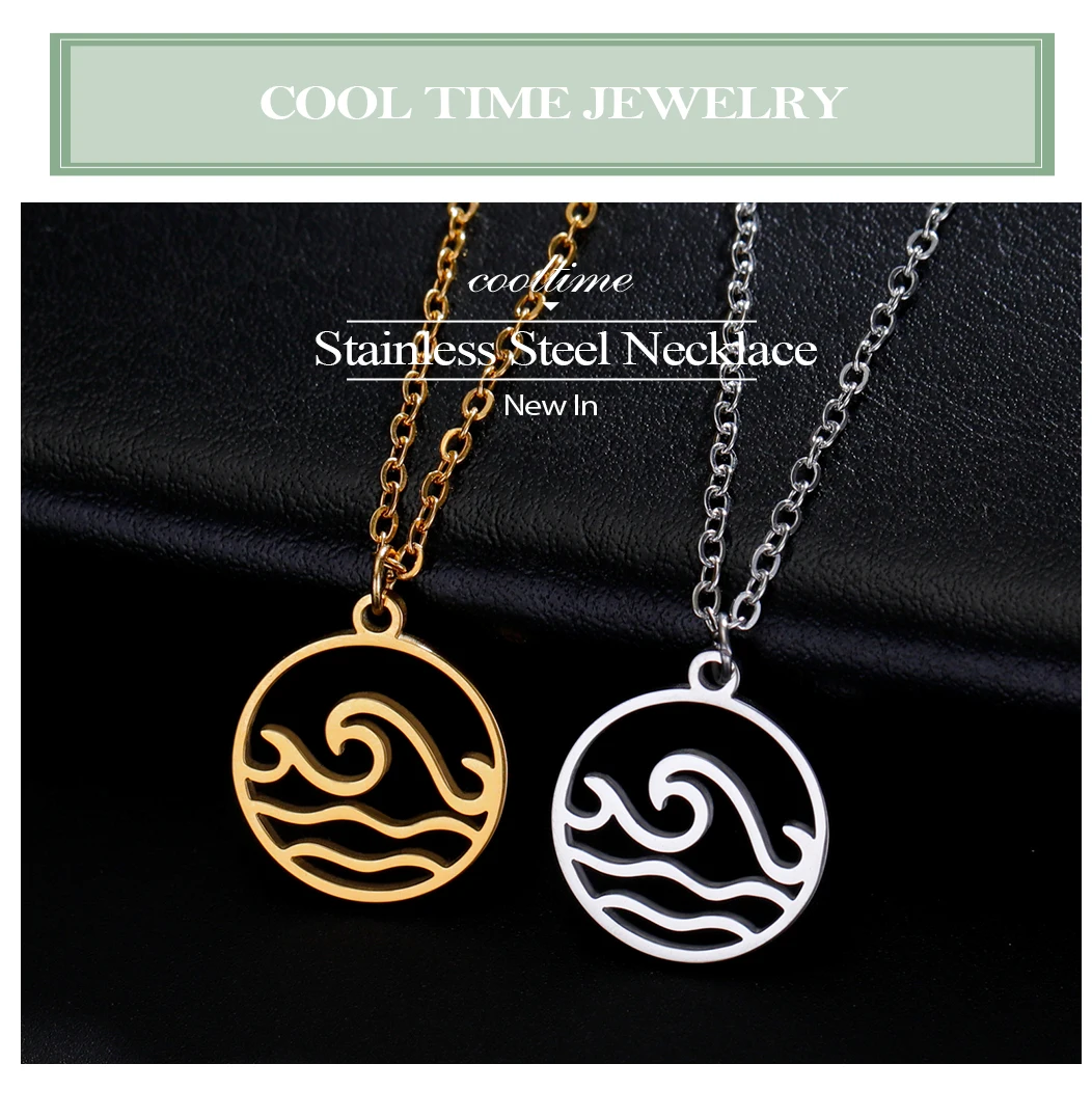 COOLTIME Sea Wave Halskette für Frauen Männer Kind Kind Ozean Surf Kette Halsreif Edelstahl Anhänger Halsketten Schmuck Geschenk – Detail 1