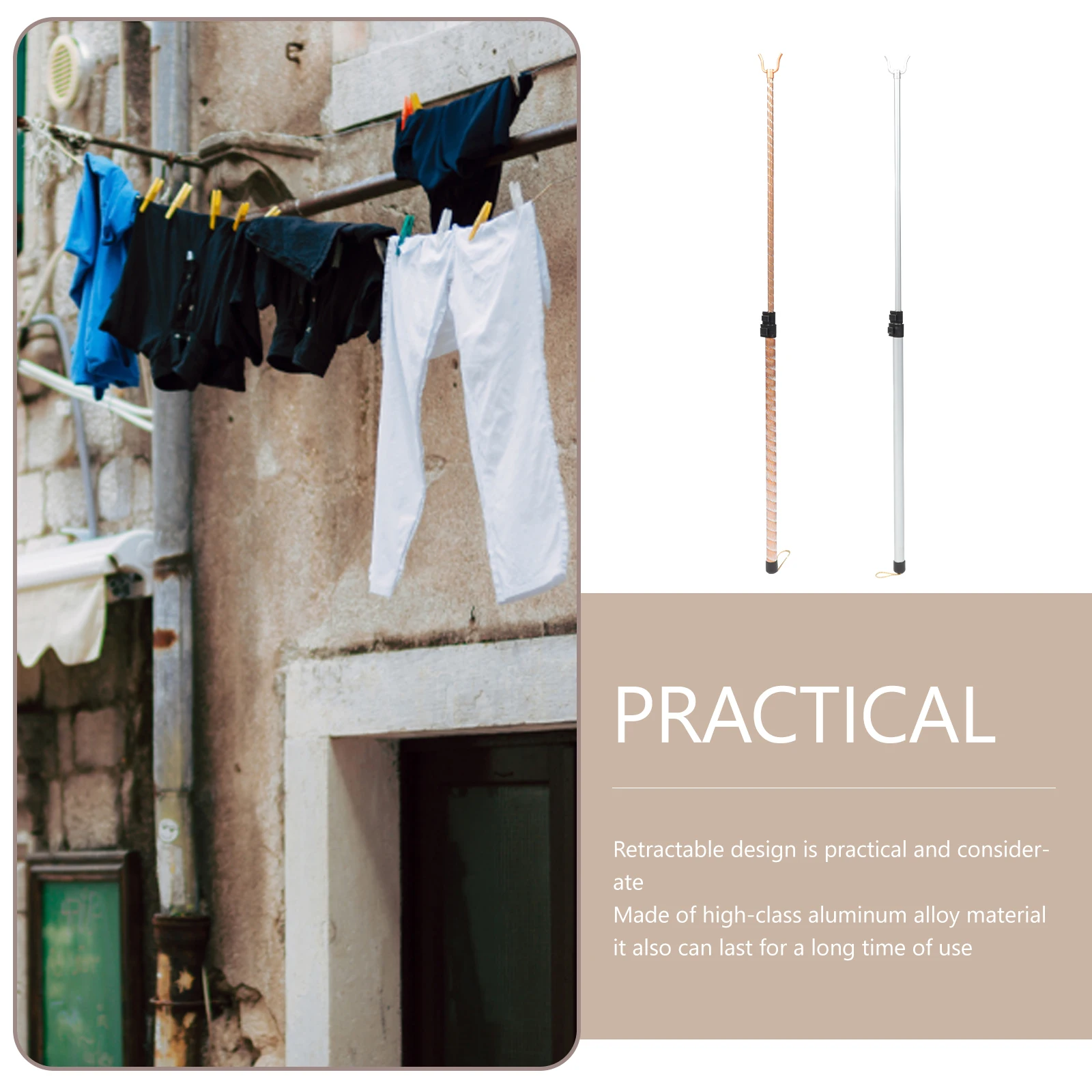 

2pcs Aluminum Alloy Retractable Clothes Drying Pole Lightweight Strong Bearing Capacity Hanging Tool For Wardrobe Ceiling