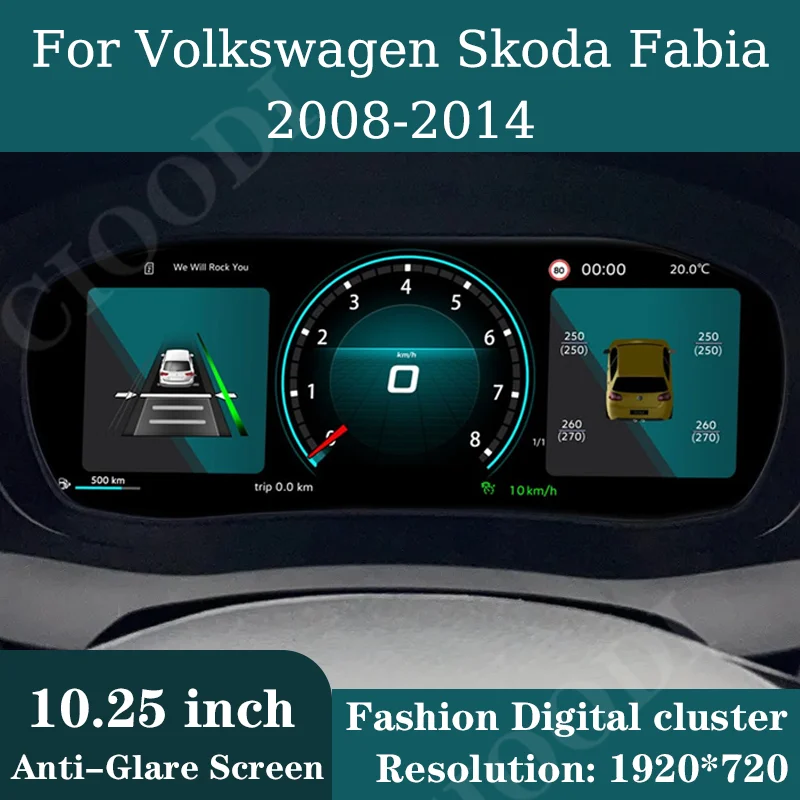

10,25-дюймовый ЖК-дисплей приборной панели для VW Volkswagen Skoda Fabia 2008-2014, одометр, спидометр, виртуальная приборная панель, цифровой кластер, CarPlay